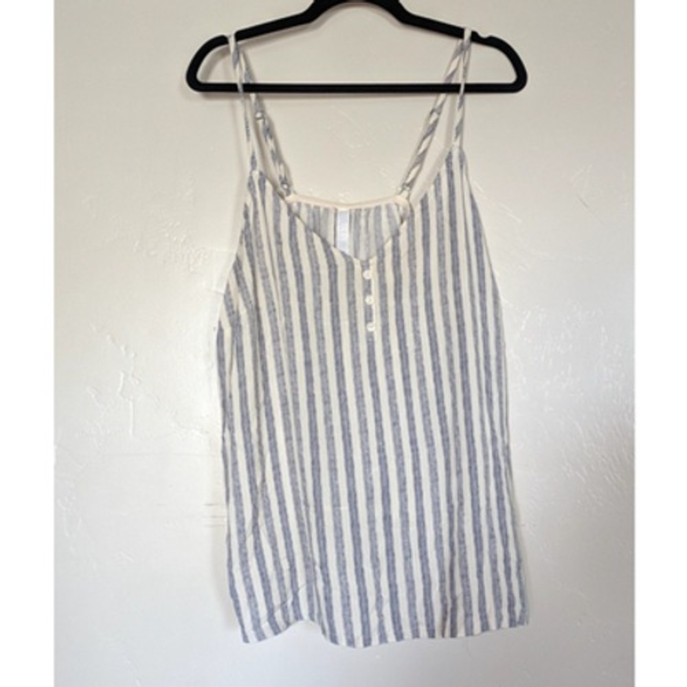 Cacique Sleep Pajama Top Womens 18/20 Blue White Excellent Striped Rayon Cami